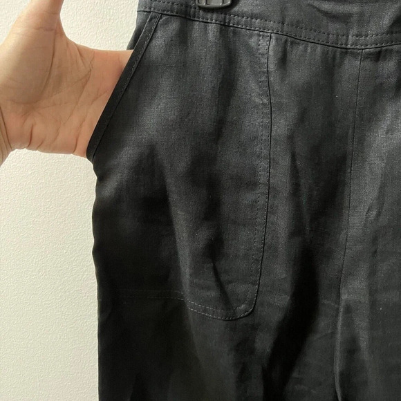 Basler Women's M Black Cropped Pants Linen Pull-On Wide Leg Stretch Waist 29x26 - Picture 3 of 12